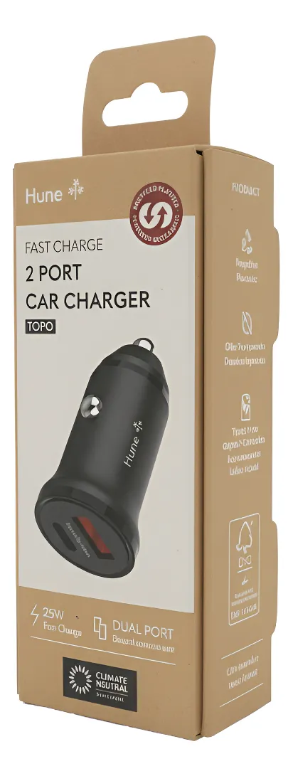 Cargador Para Auto Dual USB-A + USB-C 20w Carga Rapida Hune Negro, foto 2 de 2