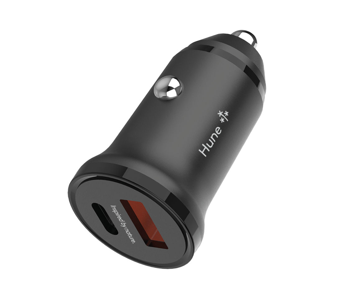 Cargador Para Auto Dual USB-A + USB-C 20w Carga Rapida Hune Negro, foto 1 de 2